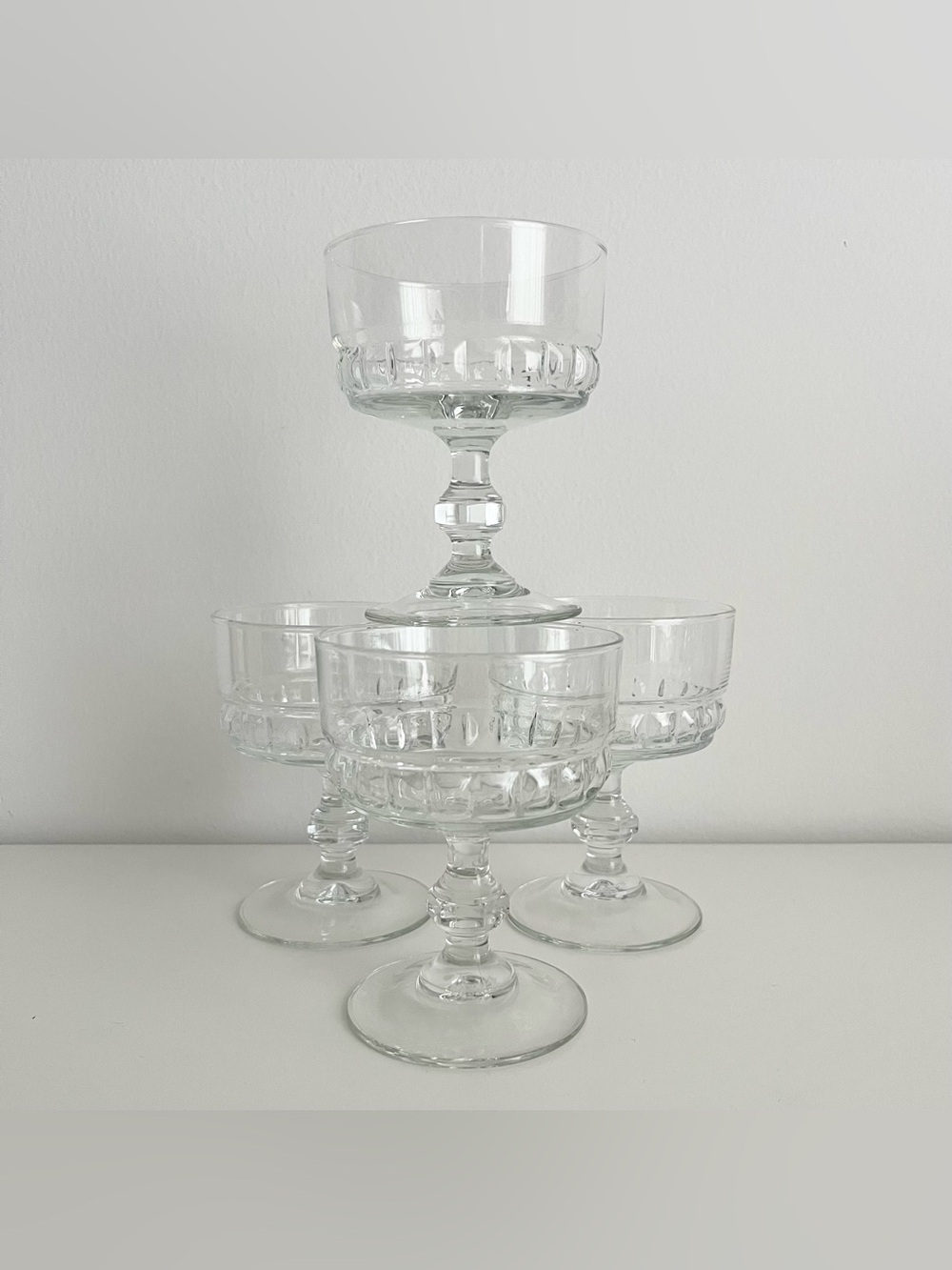 Vintage French Luminarc Clear Glass Champagne Coupes Sherbet Glasses,  Set of 4
